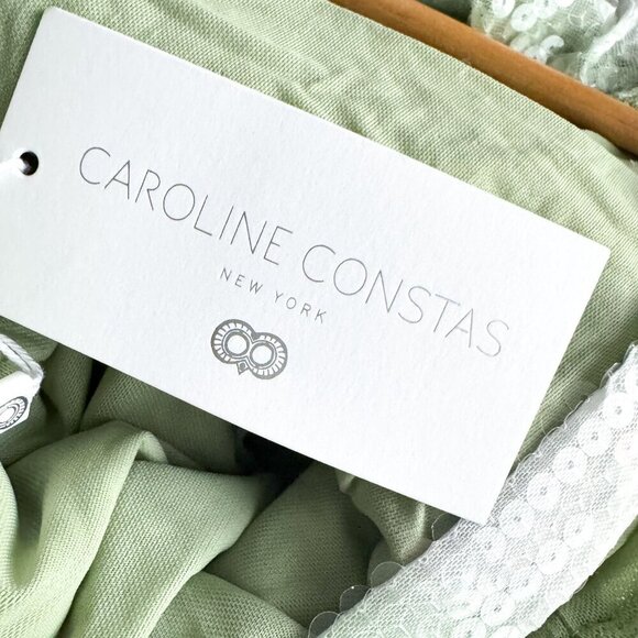 NWT Caroline Constas Dress Midi Slip in Mint Green Ombre Sequins S - Picture 6 of 8